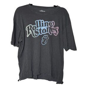The Rolling Stones Graphic Tee Charcoal Gray Blue Pink Spellout Size Large